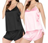 Tunic Sweatshirt for Women Satin Women's Pajamas Set V Neck Lace Camisole Undershirt Sleeveless Shorts Women's Loungewear Plus Size Activewear Ladies Lightweight Sweatshirts