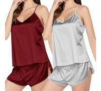 Tunic Sweatshirt for Women Satin Women's Pajamas Set V Neck Lace Camisole Undershirt Sleeveless Shorts Women's Loungewear Plus Size Activewear Ladies Lightweight Sweatshirts