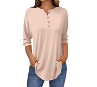 Tunic Tee Shirts for Women UK - Women's Henley Tops V Neck Long Basic Tops to Wear with Leggings Polos Top Casual Loose Solid Color Long Sleeve Blouses Shirt Longline T Shirt