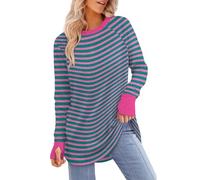 Tunic Tops for Women Loose Fit Dressy Casual Plus Size Long Sleeved Crew Neck Gradient Printing T-Shirt Top Pullover(1C-Watermelon Red, S)