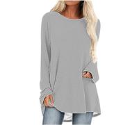 Tunic Tops for Women UK Clearance Long Sleeve Shirt Casual Cotton Top Solid Color Classic Elegant Loose Pullover Fall Winter Sweatshirts Ladies Office Work Tee Shirts Long Length Top Plus Size 18