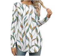Tunic Tops for Women UK Clearance Round Neck Long Sleeved Dressy Shirts Retro Floral Printed Tunic Tops Office Work Elegant Prime Blouses & Shirts Casual Loose Comforty Long Tees S-XXL Today's Deals
