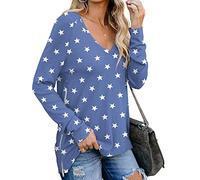 Tunic Tops for Women UK - Ladies V Neck T Shirt Casual Long Sleeve Tops for Women UK, Curve Hem Ladies Tunics Long Top T Shirts for Women UK Long Tops to Wear with Leggings (Blue, S)
