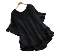 Tunic Tops for Women UK Linen Blouses Ruffle Sleeve T Shirt Elegant Casual Loose Tee Shirts Solid Color Ruffled Hem Baggy Longline Blouses Oversized Short Sleeve Blouses Plus Size Summer Clothes