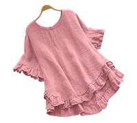 Tunic Tops for Women UK Linen Blouses Ruffle Sleeve T Shirt Elegant Casual Loose Tee Shirts Solid Color Ruffled Hem Baggy Longline Blouses Oversized Short Sleeve Blouses Plus Size Summer Clothes