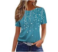 Tunic Tops for Women UK Plus Size Comfy Ruffled Short Sleeve Tees Silk Top Ladies T Shirts and Blouses Gym Sport Workout 2025 Fashion Y2K Jumpers Plus Size Aqua Blue