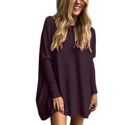 Tunic Tops for Women UK Plus Size Loose Fit Longline Blouse Crew Neck T Shirts Basic Oversized Shirt Y2K Basic Long Sleeve T-Shirt Casual Going Out Tops Aesthetic Pullover Streetwear Purple
