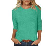 Tunic Tops for Women UK Round Neck Casual Loose T-Shirt Three Quarter Sleeve Blouses Long Length Shirt Solid Color Summer Tops Dressy Spring Fashion Ladies T Shirts Plus Size 22