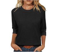 Tunic Tops for Women UK Round Neck Casual Loose T-Shirt Three Quarter Sleeve Blouses Long Length Shirt Solid Color Summer Tops Dressy Spring Fashion Ladies T Shirts Plus Size 22