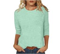 Tunic Tops for Women UK Round Neck Casual Loose T-Shirt Three Quarter Sleeve Blouses Long Length Shirt Solid Color Summer Tops Dressy Spring Fashion Ladies T Shirts Plus Size 22