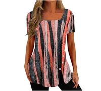 Tunic Tops for Women UK Short Sleeve Sequare Neck T Shirts Ladies Elegant Buttons Side Split Tee Shirt Floral Printed Casual Loose Summer Blouses Tunics Longline Tops Sale Clearance