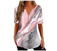 Tunic Tops for Women UK,V Neck Button Shirt Floral Printed Summer Tee Shirts Tops Elegant Going Out Tops Casual Loose Short Sleeve T Shirts Ladies Blouses T-Shirt Baggy Flowy Tunic Tops Size 18