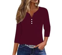 Tunic Tops for Women UK Women's Casual Seven Sleeve V Neck Button Down Tops with Pocket Loose Fit Blouse for Daily Wear Oversized Tees Gypsy Women White