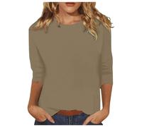 Tunic Tops Ladies Summer Tees Half Sleeve V Neck Casual Shirts White Tops Pleated Floral Printed Tunic Blouse Shirt Beach Vacation Clothing (Khaki,L)