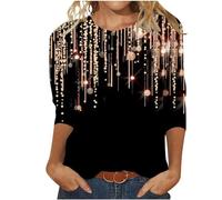 Tunic Women's Elegant Sequin Top Festive Blouse 3/4 Sleeve Tunic Casual Round Neck Glitter Tops Long Sleeve Shirt Black Friday Offer 2023