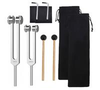 Tuning Fork 256hz, 128hz Tuning Fork, with Wrench, Hammer and Rag, Cloth Bag Suitable for Meditation and Relaxation（2PCS)