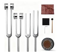 Tuning Fork Set 128Hz 256Hz 384Hz 512Hz - Professional Sound Therapy Kit with Mallet, Rubber Activator, Leather Case, Hex Wrench & Cleaning Cloth, for Chakra/Sound Therapy/Yoga/Meditation