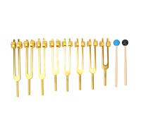 Tuning Fork Set, 8Pcs Aluminum Alloy Body Weighted Tuning Forks for Healing Chakra Set, Yoga Tuning Devices, Yoga Meditation Tuning Energy Fork with Hammer (Gold)
