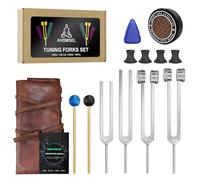 Tuning Forks for Healing Set (128Hz, 136.1Hz, 256Hz, 384Hz) with Activator, Silent Seat & Leather Pouch, Weighted & Unweighted, for Meditation/Yoga/Relaxation/Chakra Balance/Sound Therapy/Mental Focus