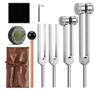 Tuning Forks for Healing Set - 128Hz, 256Hz, 512Hz & 528Hz w/Activator, Mallet, Cloth & Leather Case - Weighted & Non-Weighted Set for Sound Therapy, Meditation, Stress Relief & Chakra Balancing