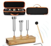 Tuning Forks for Healing Set (128Hz, 256Hz, 512Hz), Tuning Fork Medical Set with Reflex Hammer, Wooden Resonator and Storage Case for Chakra/Sound Healing/Yoga/Meditation, Stress Relief Gift