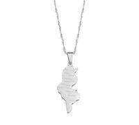 Tunisia Map Cities Name Pendant Necklace Chains Gold Color/Silver Color Tunisienne Jewelry Tunisie Women(Silver Color,60cm)