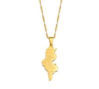 Tunisia Map Cities Name Pendant Necklace Chains Gold Color/Silver Color Tunisienne Jewelry Tunisie Women(Gold Color,60cm)