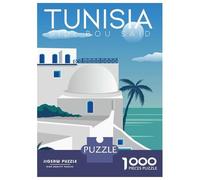 Tunisia Sidi Bou Said Travel Poster Jigsaw Puzzle 1000 Pieces, Landmark Urban View, 1000 Pieces for Adults, Birthday Gift for Adults, Decorative Artwork, 38x26cm/1000pcs