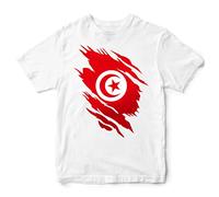 Tunisia Torn Effect Flag Kids T Shirt, Ugly Ideas for Boys and Girls, Football Supporters Tunisia Flag Tee, 7-8 Years, White