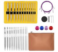 Tunisian Crochet Hook Set with Cables, 26 Pieces, 3-10 mm, 15.2 cm Interchangeable Nickel-Plated Aluminium Hooks, Ergonomic Design, incl. Storage Case, for Beginners & Professionals