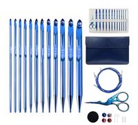 Tunisian Crochet Hooks Set Interchangeable with Case - 26pcs Metal Afghan Knitting Needles Kit 3mm-10mm with Long Cable & Ergonomic Grips, Blue