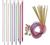 Tunisian Crochet Set with 11 Pcs Aluminium Tunisian Crochet Hooks & 12PCS Bamboo Tunisian Crochet Hooks, Crochet Hook Set for Beginners, Afghan Blanket Making