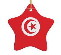 Tunisian Flag Christmas Ceramic Star-Shaped Pendants, All with Holes Punched and Gold Wire Ropes for Easy Hanging