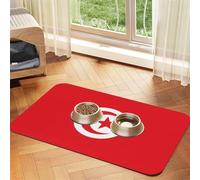 Tunisian Flag Pet Feeding Mat Dog Cat Eating Food Absorbent Leather Tablecloth for and Water Bowl Waterproof No Stains Quick Dry Non-Slip 23.62 * 15.75IN