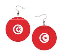 Tunisian flag Print Round Leather Earrings for Women, Lightweight Dangle Drop Hoop Jewelry Set KC Gold,Birthday Party Gift
