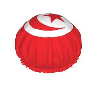 Tunisian flag Printed shower cap, reusable, specially designed for women's long hair, double-layer structure, suitable for bathing.