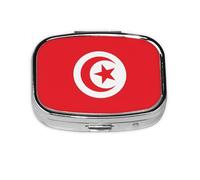 Tunisian Flag Square Pill Box with Full Print Design - Portable Metal Travel Case for Vitamins & Medication, 2.2x1.6x0.7 Inch.