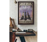 TUNIU Halloween Side By Side Or Thousands Of Miles Away The Witch Always Passes Hearts Poster Halloween Metallic Sign Retro Stylish Chic Funny Metal Tin Sign 8 X 6 Inch Plaque