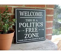 TUNIU Welcome Politics Free Zone Sign, No Politics Sign, Political Humor, Political Sign, Welcome Sign 8x8 Inch, Rustic Wooden Sign, Farmhouse Decor, Home Art Wall Decor Plaque