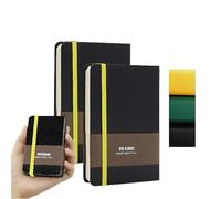 TUNJILOOL 2-Pack A7 Lined Notebook Journal - Leather Hardcover, 192 Pages 80GSM Thick Paper, Elastic Band & Inner Pocket for Writing, Office Notes, School Supplies