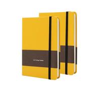 TUNJILOOL A6 Leather Journal Notebook - 2Pack Dotted/Grid/Blank Pages, 100GSM Thick Paper, Water-Resistant Cover, Elastic Closure & Inner Pocket (Yellow)