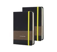 TUNJILOOL A6 Leather Journal Notebook - 2Pack Dotted/Grid/Blank Pages, 100GSM Thick Paper, Water-Resistant Cover, Elastic Closure & Inner Pocket (Black)