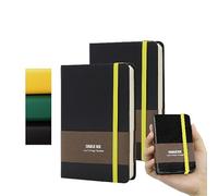TUNJILOOL A7 Leather Journal Notebook - 2Pack Dotted/Grid/Blank Pages, 100GSM Thick Paper, Water-Resistant Cover, Elastic Closure & Inner Pocket (Black)