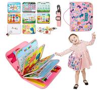 TUNJILOOL Montessori Busy Book - 10-Page Sensory Activity Board with Shoulder Strap & Wipeable Whiteboard, Travel Learning Toy for Fine Motor Skills