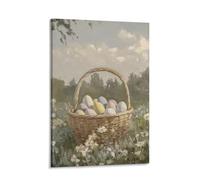 Tunka Easter Floral Basket Poster Art Print Daisy Egg With Wildflower Field With Daisy Egg Floral Wall Art Spring Easter Decor Frame-style 20x30inch(50x75cm)