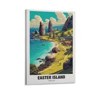 Tunka Easter Island Chile Poster Art Print Vintage Rapa Nui Moai Statues Travel City Beach Wall Art Easter Decor Frame-style 20x30inch(50x75cm)