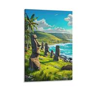 Tunka Easter Island Chile Poster Art Print Vintage Rapa Nui Moai Statues Travel City Beach Wall Art Easter Decor Frame-style 08x12inch(20x30cm)