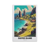 Tunka Easter Island Chile Poster Art Print Vintage Rapa Nui Moai Statues Travel City Beach Wall Art Easter Decor Unframe-style 16x24inch(40x60cm)