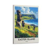 Tunka Easter Island Chile Poster Art Print Vintage Rapa Nui Moai Statues Travel City Beach Wall Art Easter Decor Frame-style 20x30inch(50x75cm)