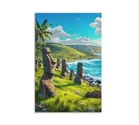 Tunka Easter Island Chile Poster Art Print Vintage Rapa Nui Moai Statues Travel City Beach Wall Art Easter Decor Unframe-style 08x12inch(20x30cm)